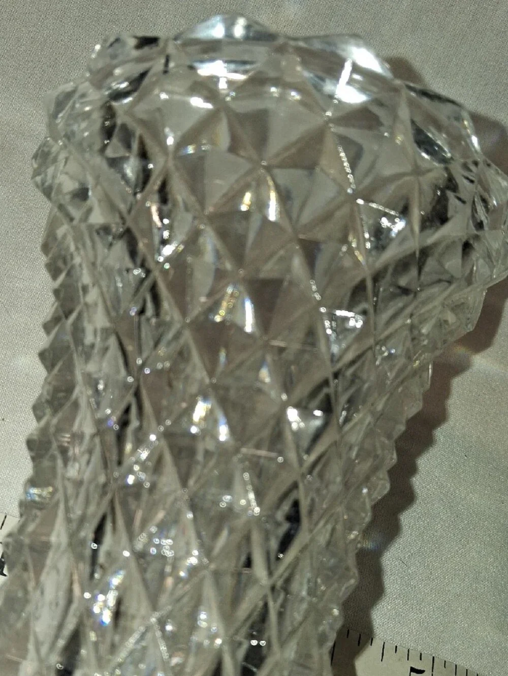 Vintage Clear Glass Diamond Pattern Vase Trumpet Style Glass Vase